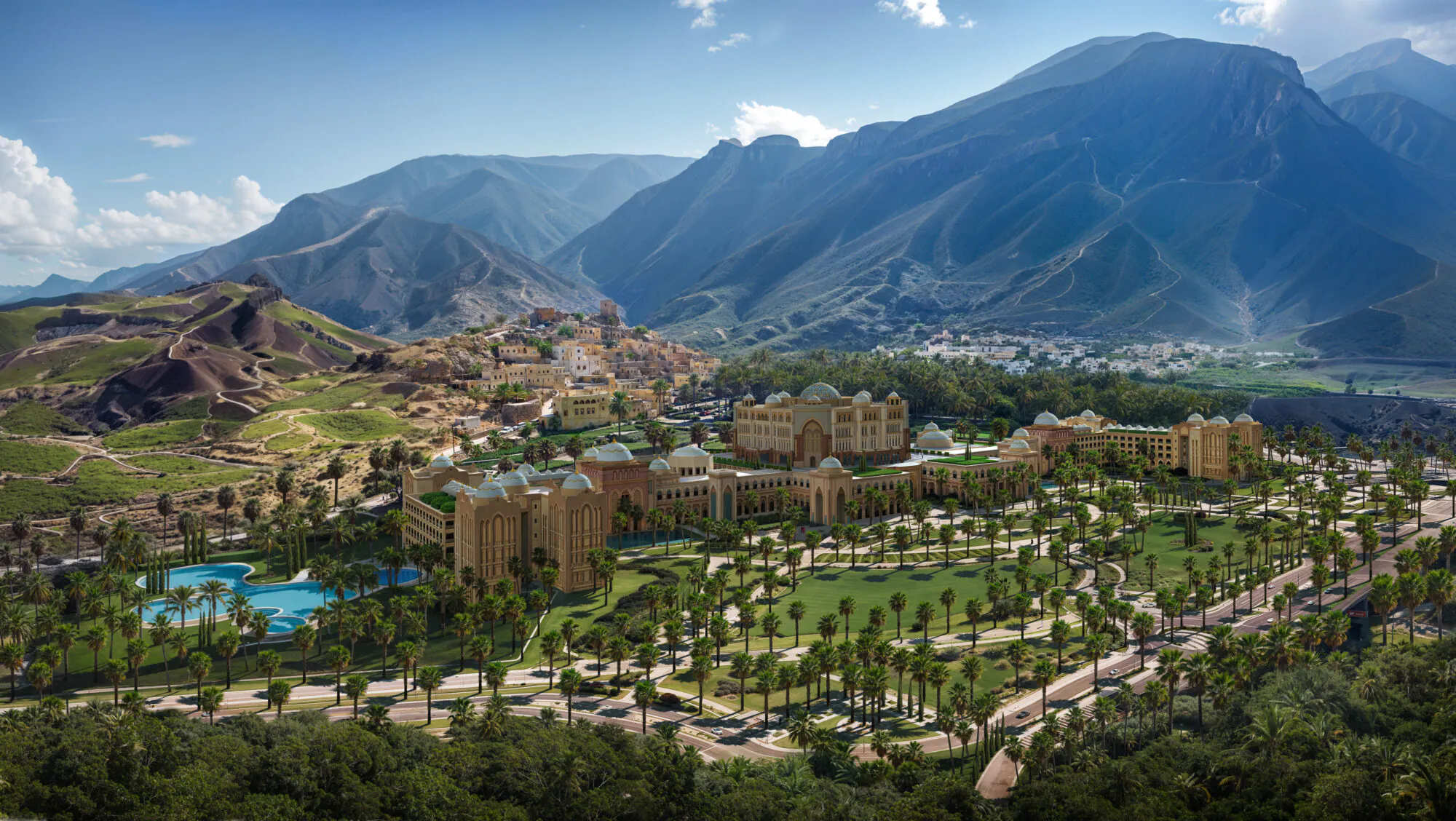 Aerial architectural visualization of a hospitality development in Muscat, Oman