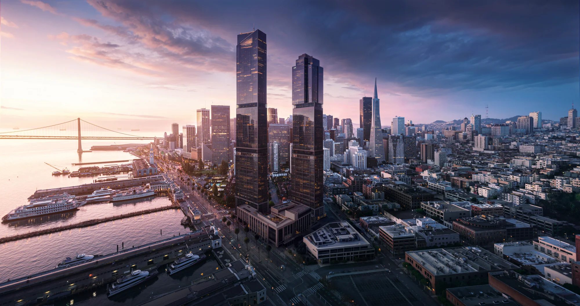 Architectural skyline rendering for RockwellGroup in San Francisco, USA